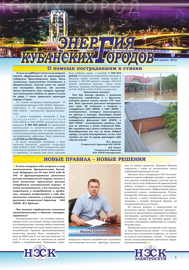 Стихия в Крымске и помощь НЭСК